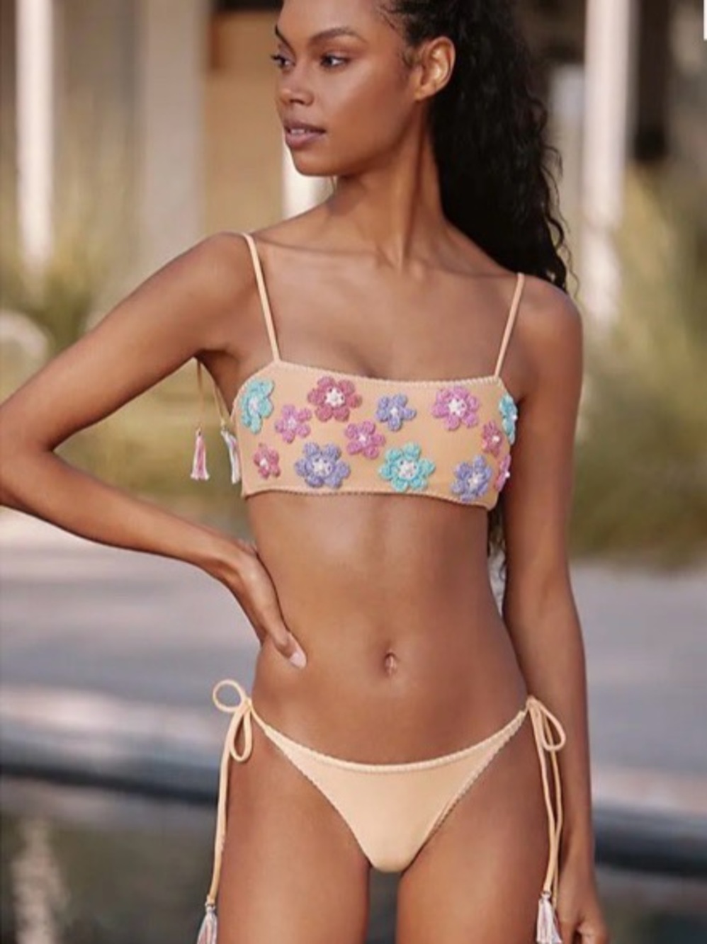 Anthropologie Gold Floral Appliqué Bikini Set Size M